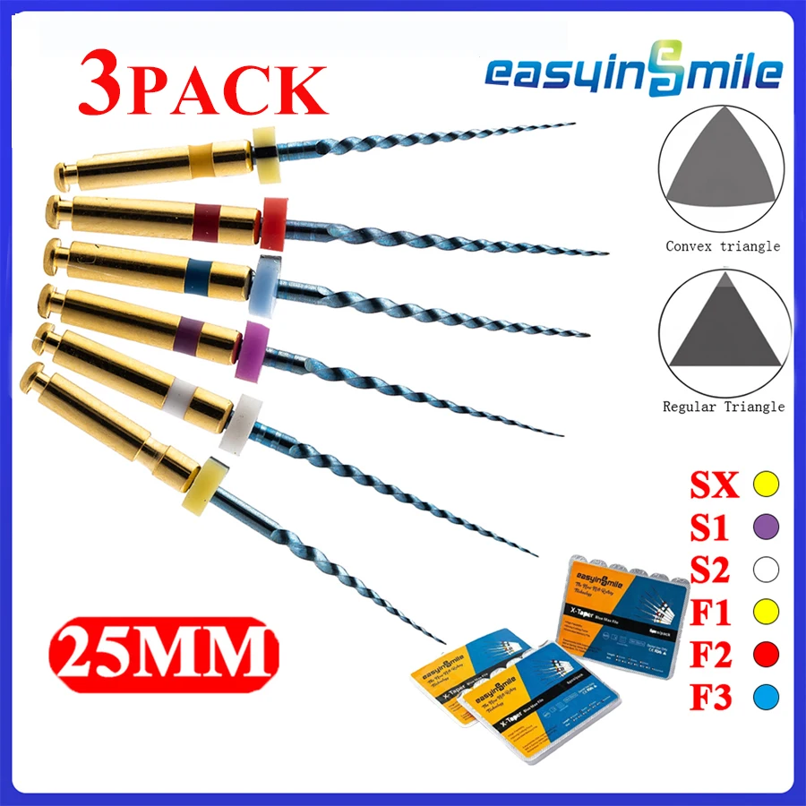 

18pcs(3pack)EASYINSMILE endodontic Dental endo files blue Pro X-taper files NITI root canal rotary files 25MM SX-F3