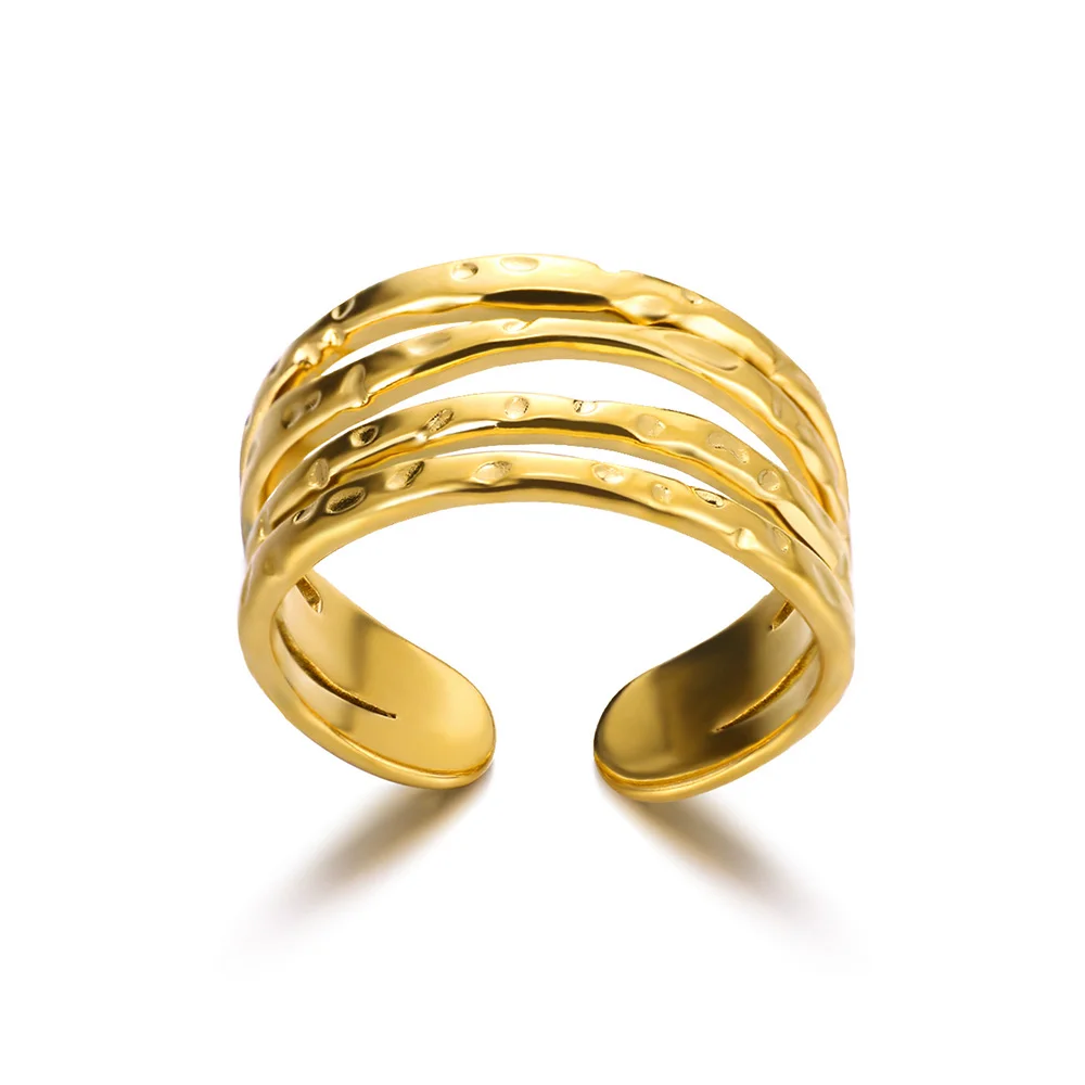 316L Edelstahl Ringe für Frauen Gold Farbe Multilayer Geometrische Offenen Ring Vintage Wasserdicht Hochzeit Ästhetischen Schmuck Geschenk