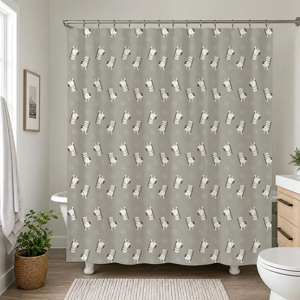 Waterproof Shower Curtain Bathroom Shower Screen Cute Baby Pattern Decor Grey Neutral Tone Nursery Bathing Home Accessory