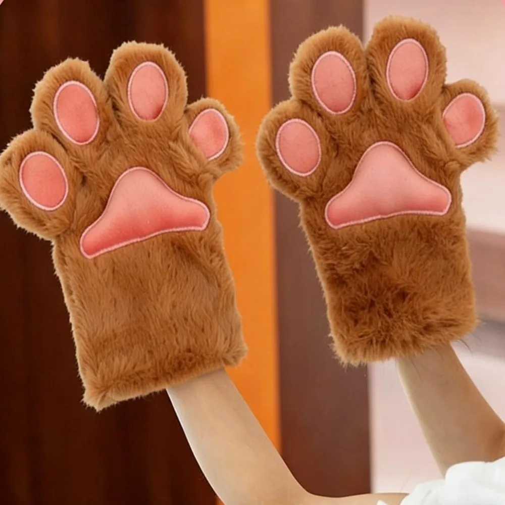 Thick Velvet Bear Paw Gloves Thickened Fluffy Material Cartoon Cat Gloves Warm Performance Anti Loss Design Children's Gloves