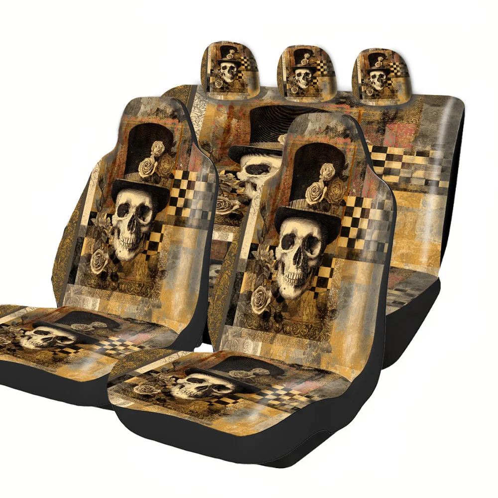 2-5 Seat Set Car Seat Covers Premium Halloween Christmas New Year Easter Skull Rose Design For Truck SUV Off-road Cars Comforta