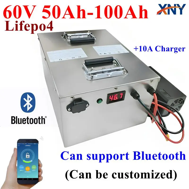 60V 50Ah 100Ah LiFePO4 Battery Pack Built-in Bluetooth BMS Lithium Iron Phosphate For Solar Golf Cart RV Storage Boat