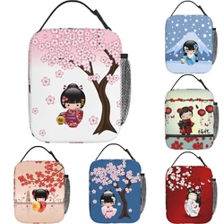 Cute Japanese Geisha Girl Lunch Box accessori Sakura Kokeshi Doll Insulated Cooler Bags Thermal Cold Picnic Travel Lunch Box