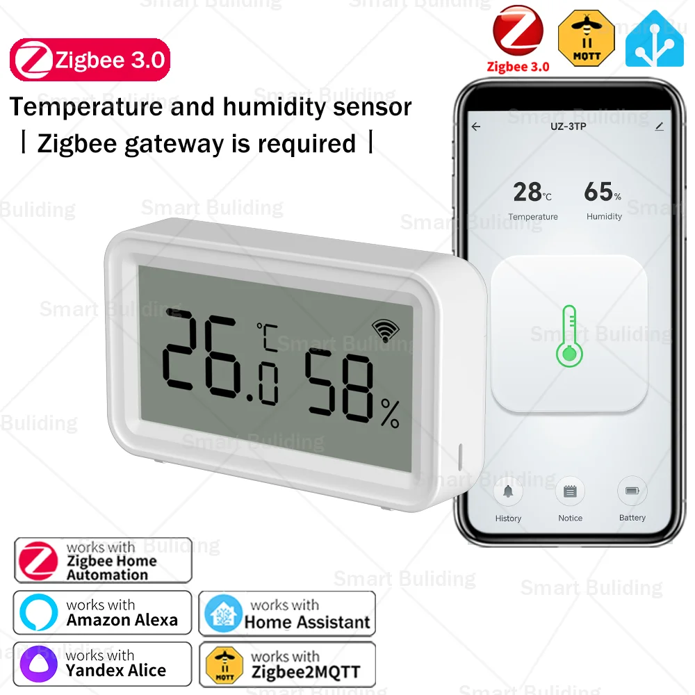 Zigbee 3.0 Temperature and Humidity Sensor Zigbee Hub Required Smart Home Work with Home Assistant Yandex Alexa ZHA Zigbee2MQTT