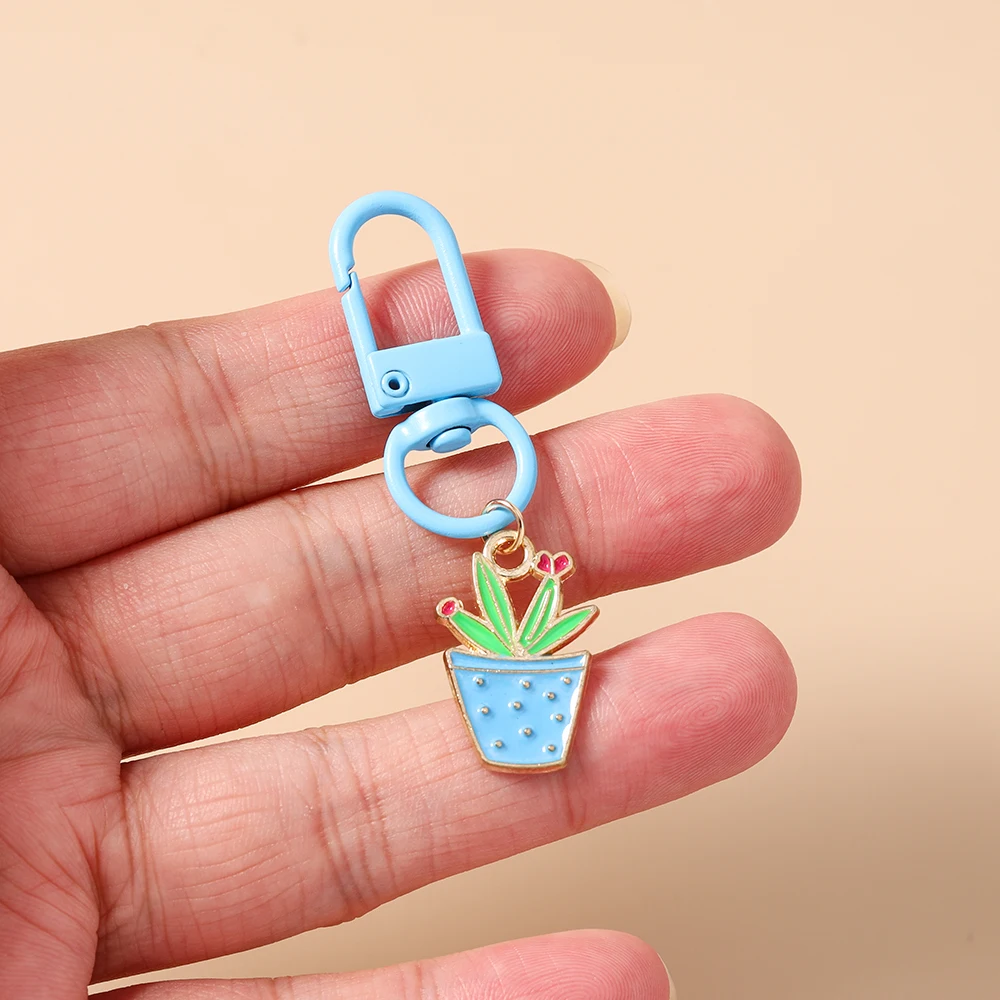 Aihua Niedlicher Emaille-Blumentopf Schlüsselanhänger für Frauen und Mädchen Blumen-Schlüsselringe Handtaschenanhänger Geburtstags-Schmuckgeschenke – Detail 4