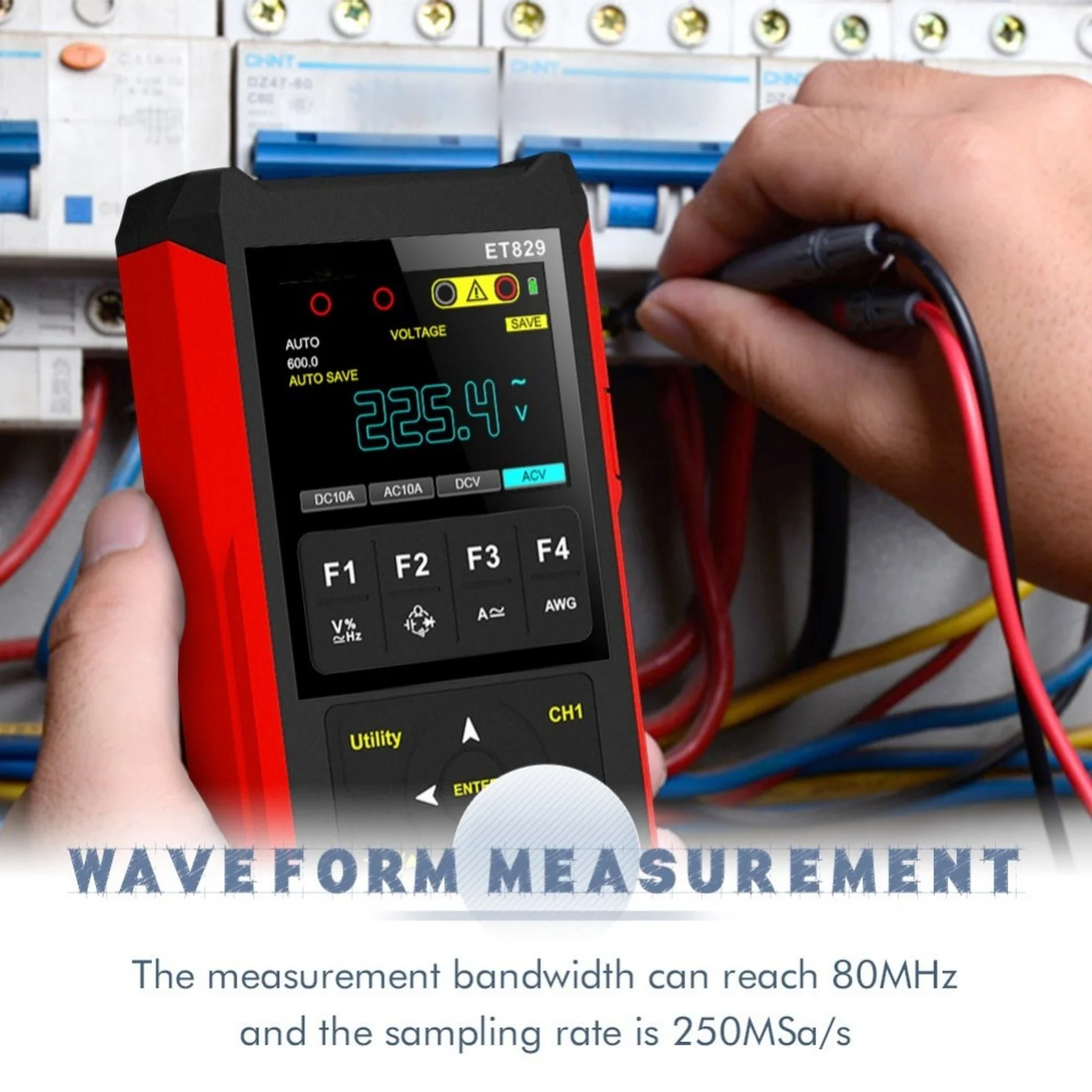 ET829 3-in-1 Handheld Oscilloscope 80MHz Dual Channel + Digital Multimeter + For Waveform Generator for Electronics Testing