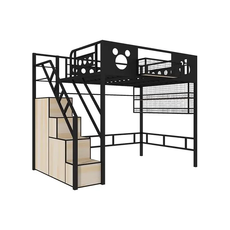 Wrought iron elevated bed multi-functional loft bed simple space-saving small apartment on the bed and under the table