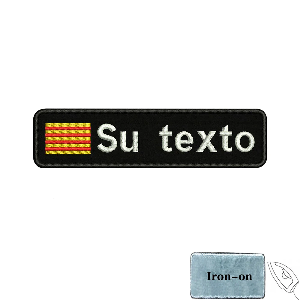 1PC 10cmx2.5cm Catalan flag Catalonia Custom Personalized Name Patch Stripes Badge tags Armband Iron On Or Hook Loop embroidered