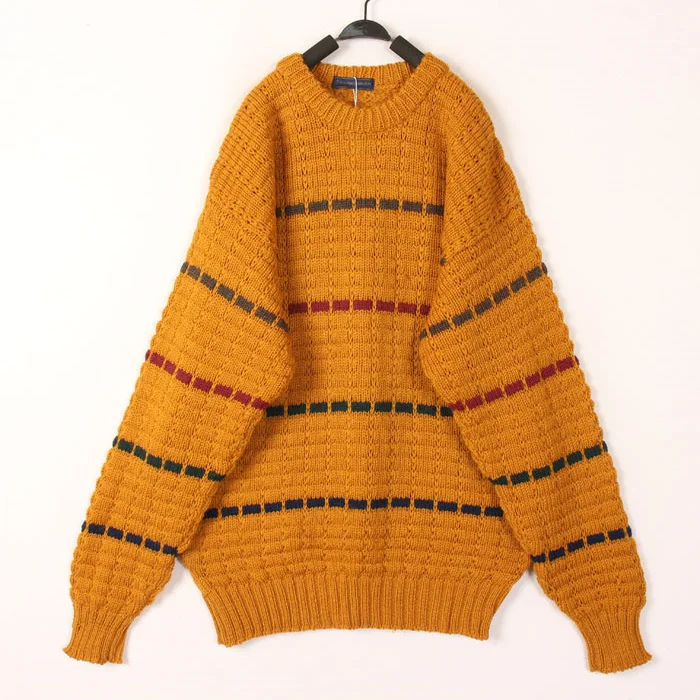 

Vintage Autumn Winter Hand Knitted Wool Sweater Women's Open Cardigan Bean Hollow out Warm round Neck Long Sleeve Striped Top