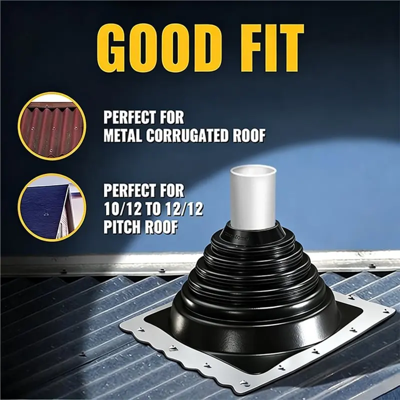 ABRU-Metal Base Flexible Vent Pipe Sleeve, Rubber For Roof Pipe Flashing Boot For Roof Ventilation And Exhaust Systems