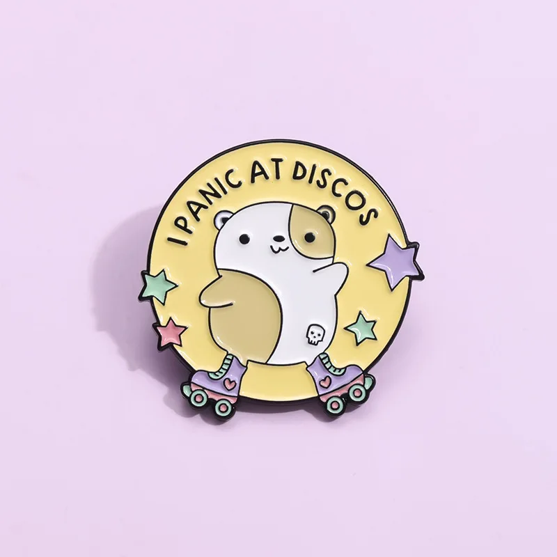 I PANIC AT DISCOS Enamel Pin Cute Skating Puppy Badge Animal Lapel Metal Brooch Jewelry Gift for Kids Wholesale