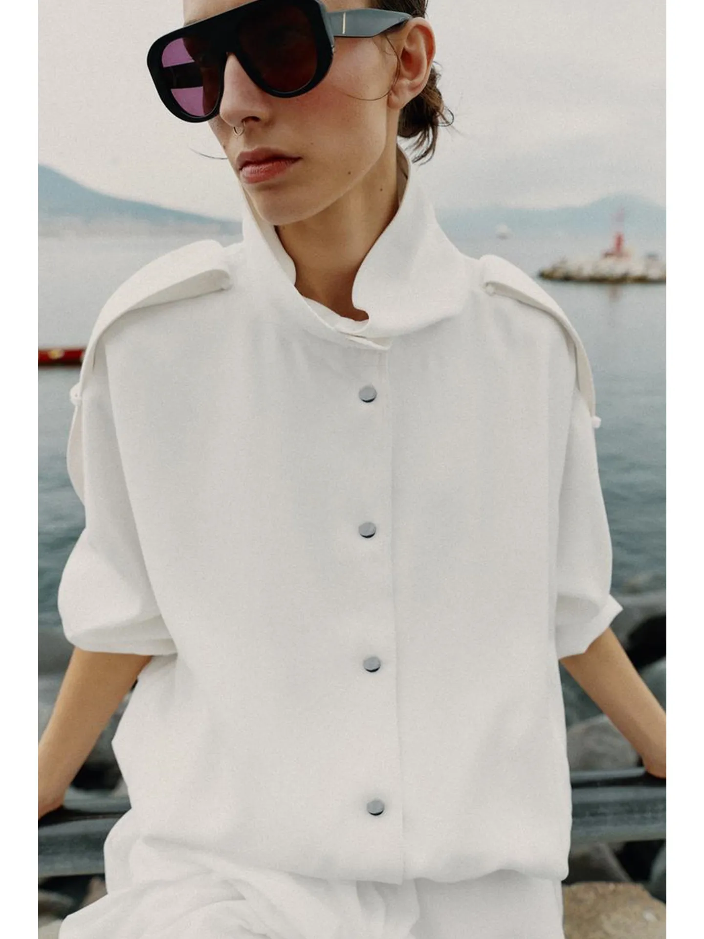 New Autumn Women's Jacket Long Sleeve Stand Collar Elastic Hemline Shape Outerwear Casual Style Polyester Fiber Short Coat