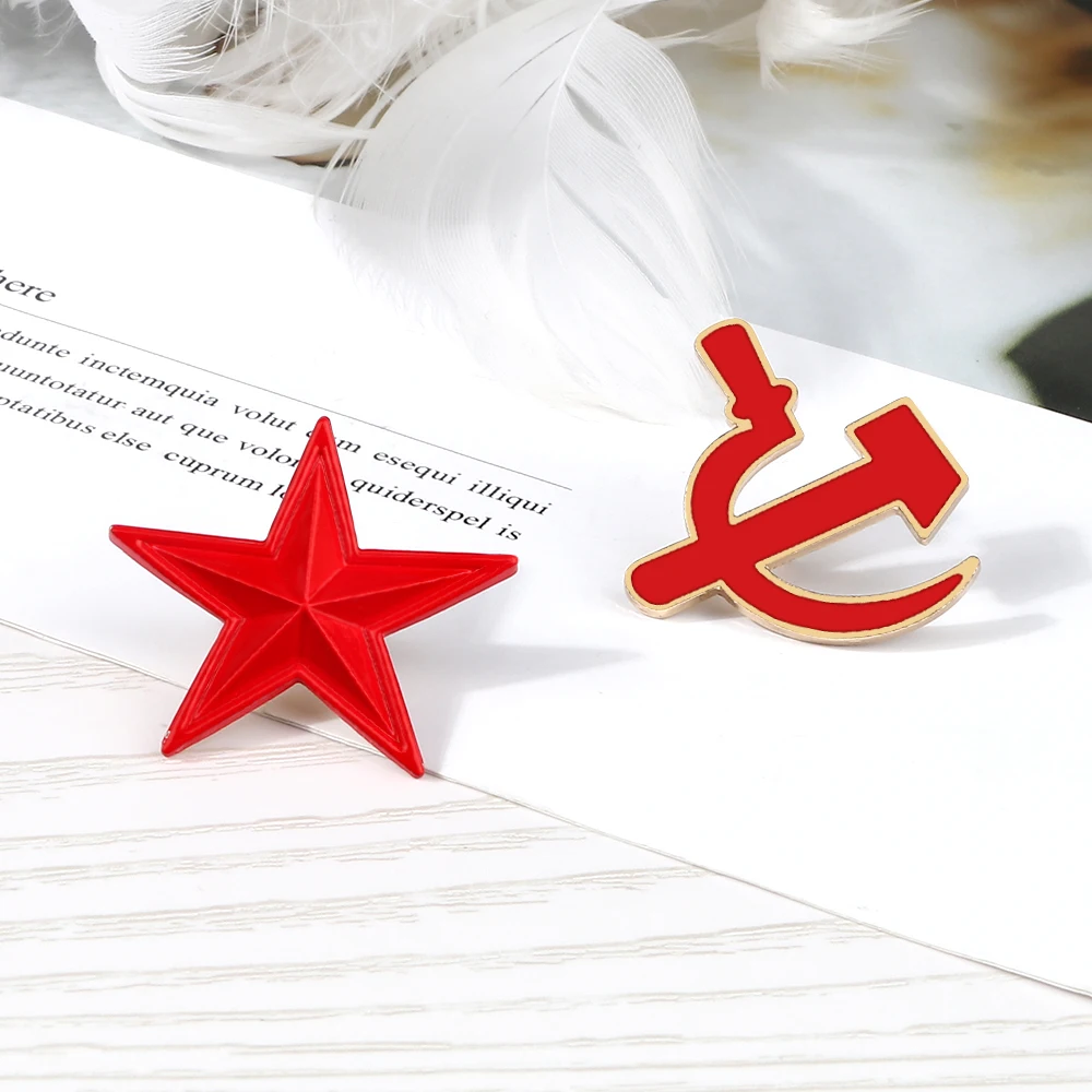 Pentagram Sickle Brooch Metal Red Star Badges Enamel Pin Fashion Accessories Backpack Jacket Lapel Jewelry Pins Men Women Gifts