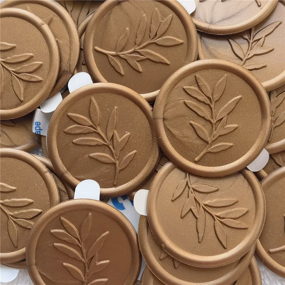 Old gold color Leaf Self Adhesive Wax Seal Stickers,Peel And Stick - wedding leaf wax stamp,envelope seal, botanical leaf seal