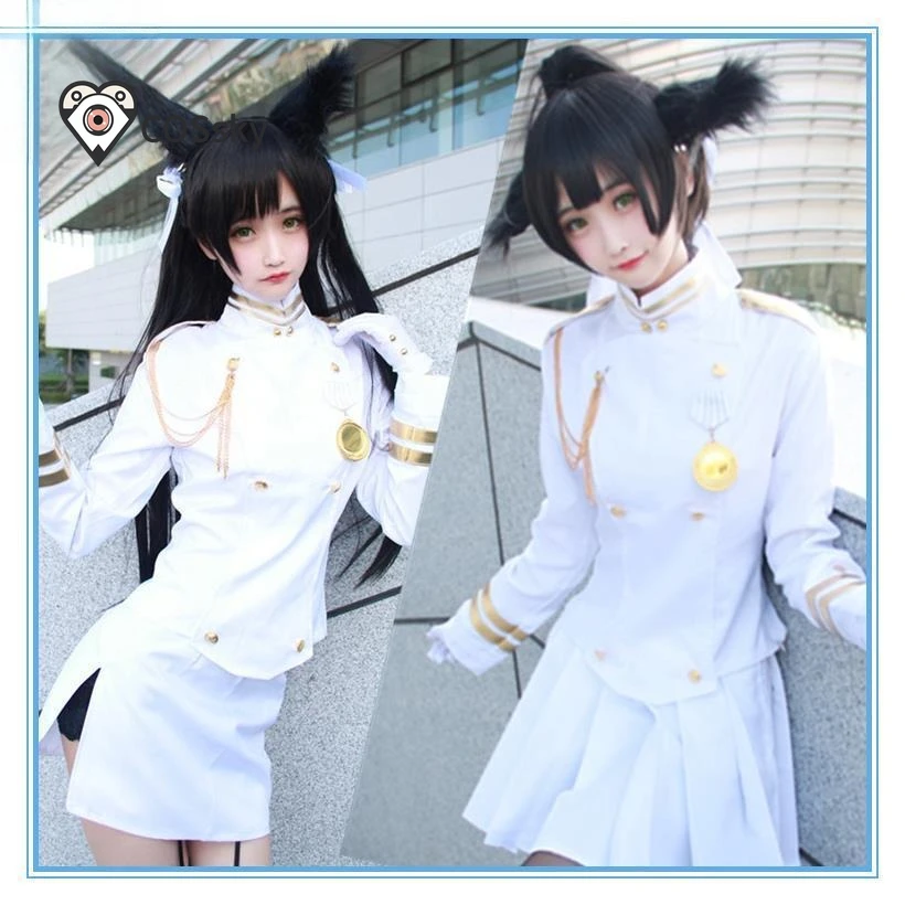 Game Azur Lane IJN Takao IJN Atago Cosplay Costumes White Ship Uniform Women Dress Girls Skirts Coat Stockings Gloves JK Suit