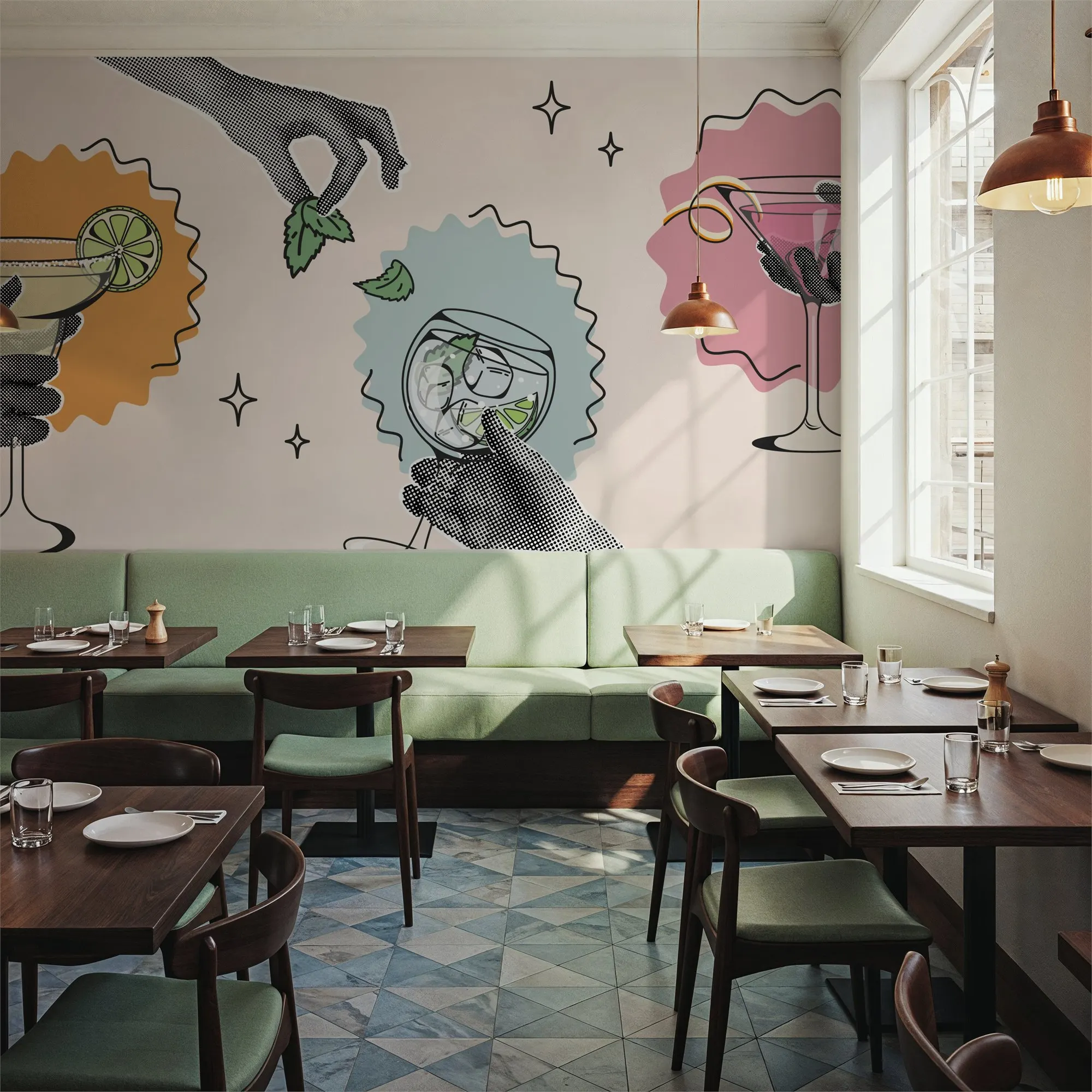 Custom Retro Glamour Drinks Vintage Wallpaper Made to Measure Wall Mural