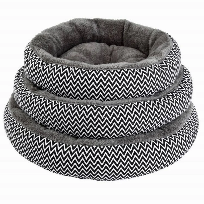 Large Round warm Dog Bed house canvas stripe Cushion Cat Sleeping Mat Pet Bed Sofa Mats Velvet Dog Beds Breathable Pet Mat Pad