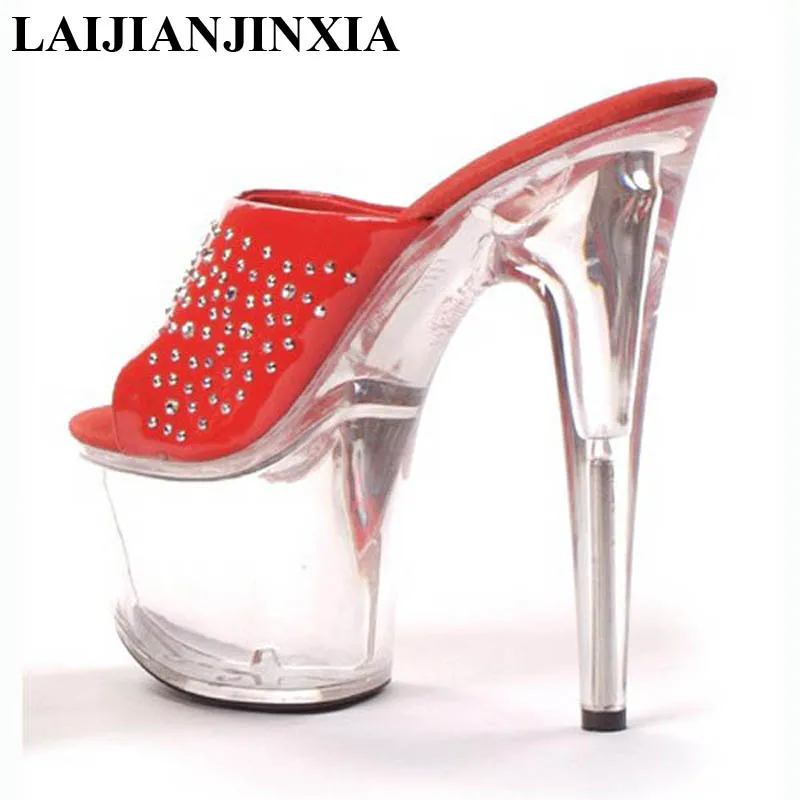 LAIJIANJINXIA New PU Sexy Exotic Pole Dancing Shoes Summer Women Slippers 17CM High Heels Size 34-46 G087