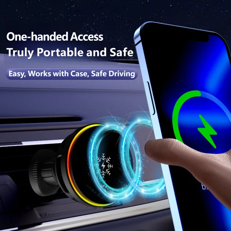 15W Magnetic Car Wireless Charger V2 Vent Mount with Semiconductor Cooling Fast Charging Phone Holder for iPhone Samsung Android