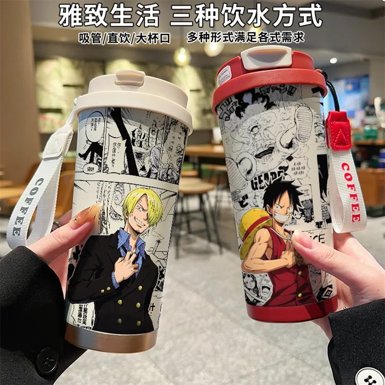 Neue Cartoon One Piece Kreative Animation Luffy Zoro Chopper Nami Thermosbecher Studenten 316 Edelstahl Strohhalm-Kaffeebecher Geschenk