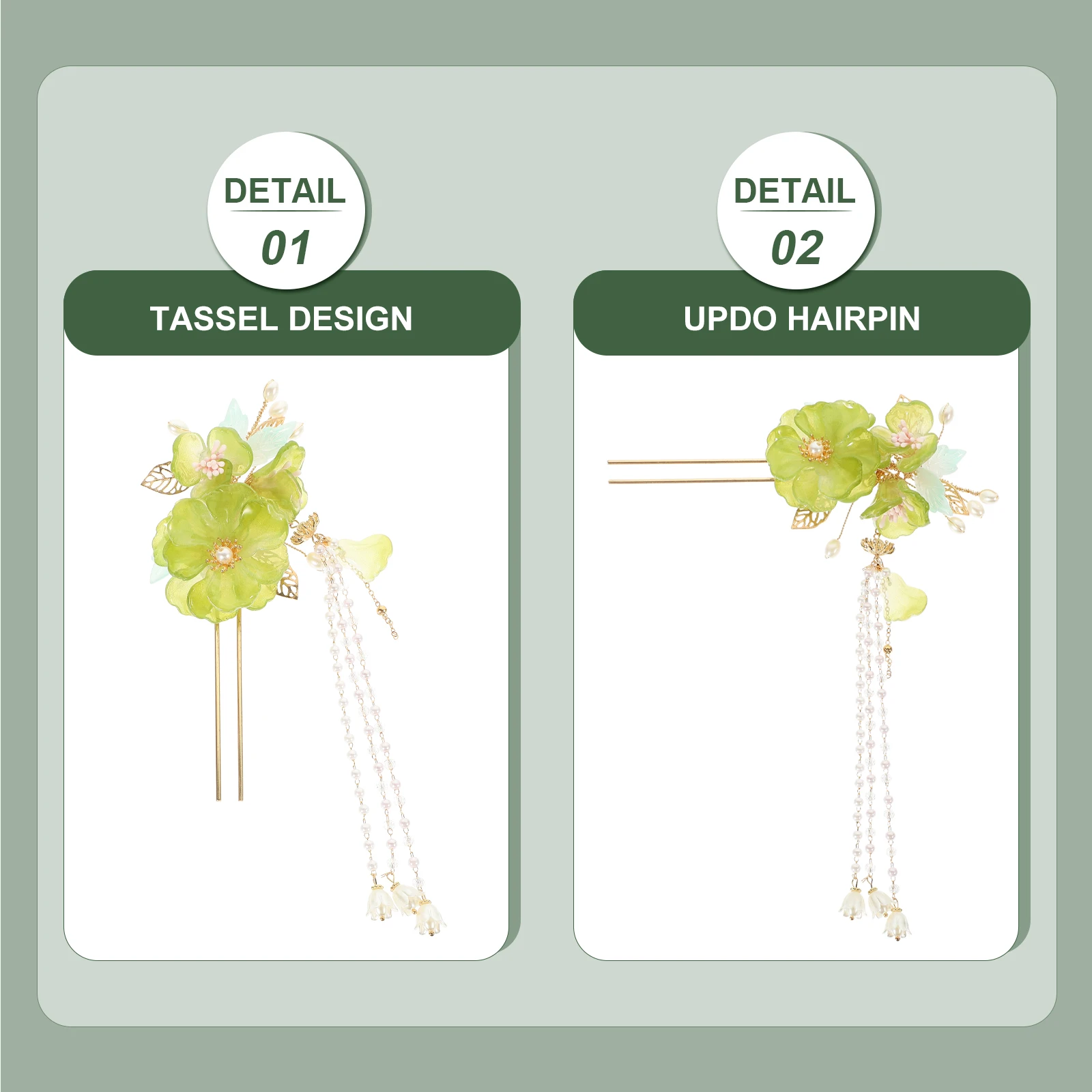 

H made Flower Hairpin Vintage Tassel Sticks for Women Bridal Accessories Hair Bun Maker Resin Clips Long Hair Pearl Decorative