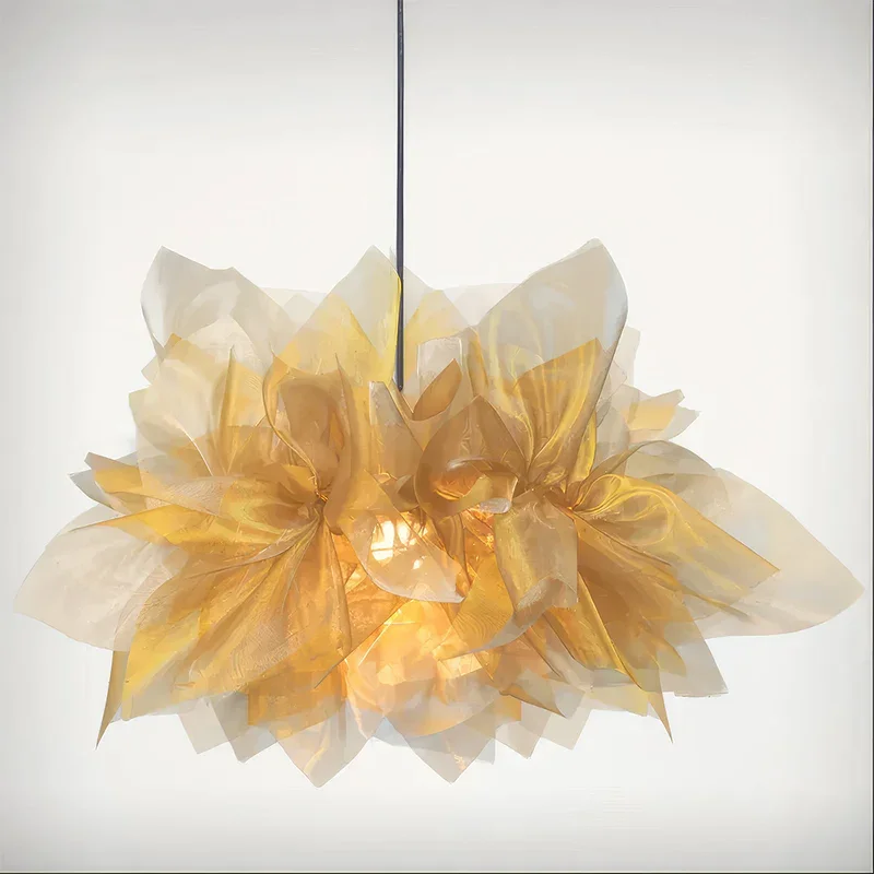 Artistic Long LED Gold Lightweight Soft Translucent Decorative Lighting Bedroom Living Room Cafe Boutique Hotel Chandelier