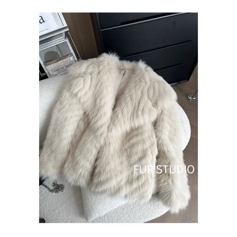 Koreańska wersja Retro Navy Collar Fox Fur Coat Women New Winter Thickened Fur Fashion Explosion Hairy Senior Sense Faux Fur Coat