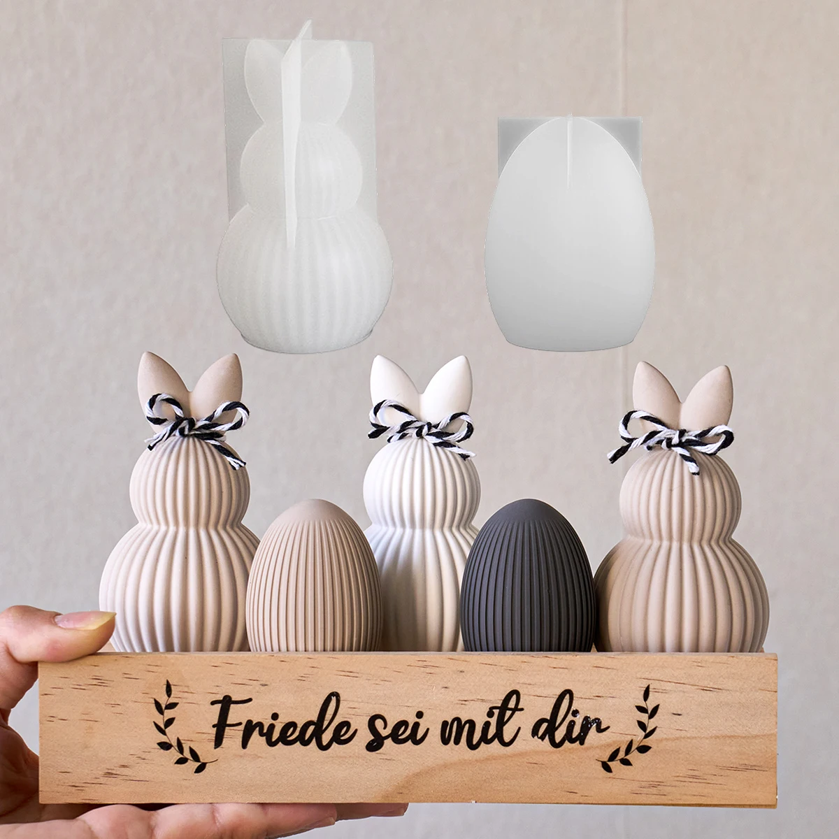 Easter Stripe Rabbit Egg Silicone Mold Set DIY Concrete Pouring Festival Ornament Bunny Mold Aromatherapy Candle Mold Home Decor