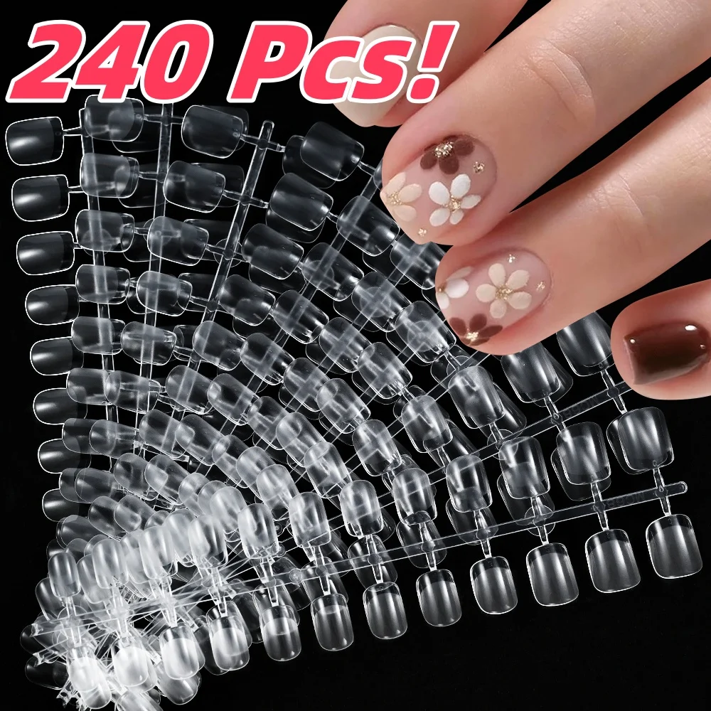240 ชิ้น Clear Pre - shaped Soft Gel เคล็ดลับเล็บปลอม 12 ขนาดอัลมอนด์ Half Matte Full Cover ผู้หญิงเล็บปลอมที่สมบูรณ์แบบสําหรับ Extension Tip