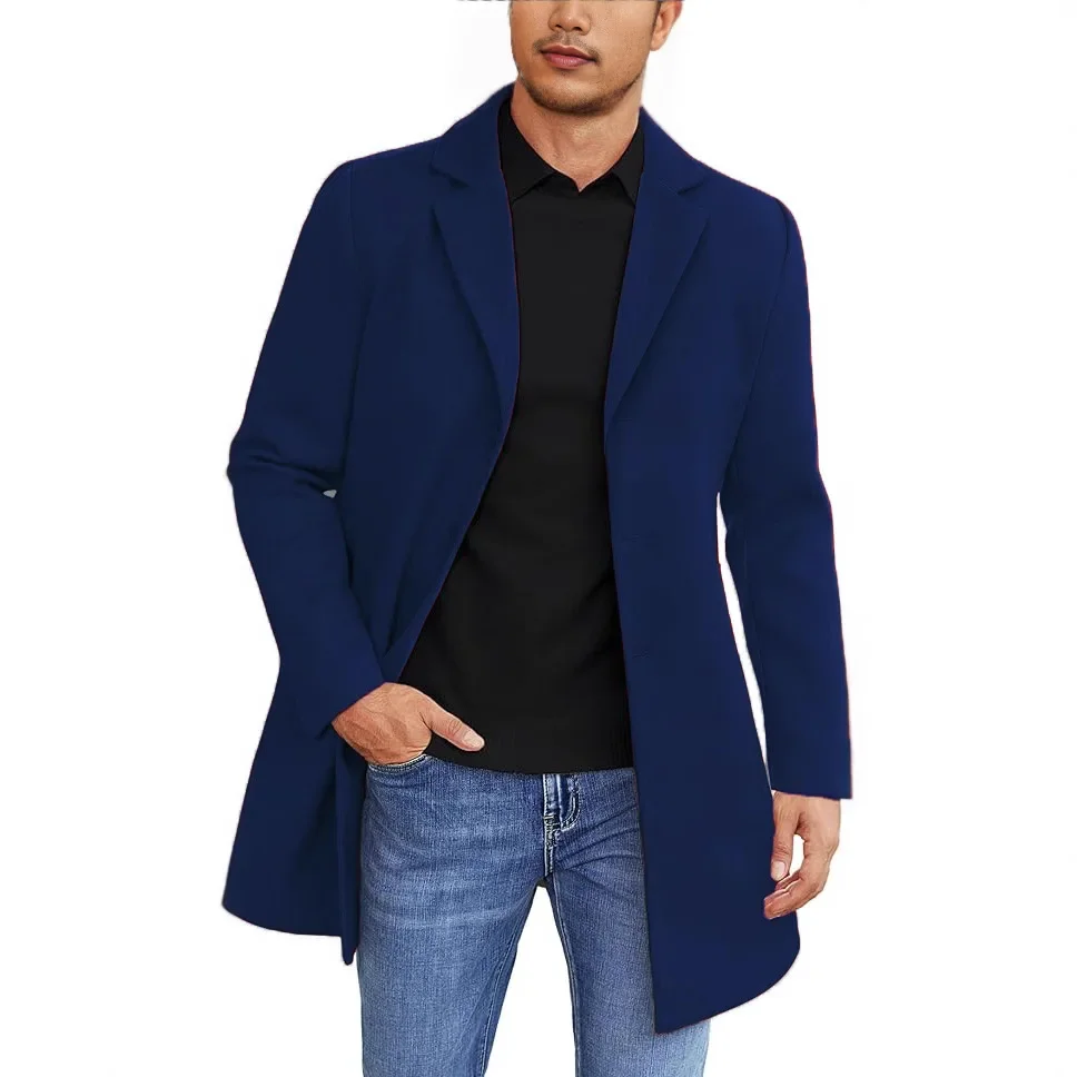 

Autumn Winter Man Coat Turn Down Collar Long Sleeve Male Windbreaker Solid Color Single-breasted Business Casual Men Outerwear