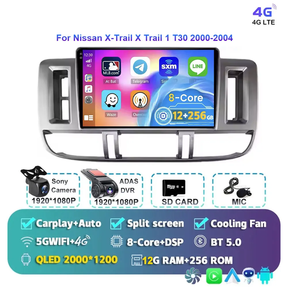 Android 15 autoradio voor Nissan X-Trail 2000-2004 met GPS navigatie 2DIN stereo BT Carplay videospeler X Trail X-Trail T30
