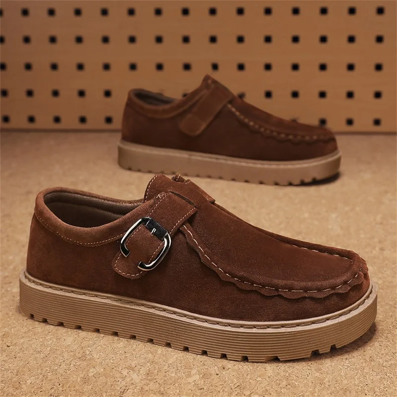 Men's Beige Suede Casual Loafers in Large Sizes Comfortable Thick Soled Non Slip Walking Shoes Fashionable and Trendy Shoes 2025