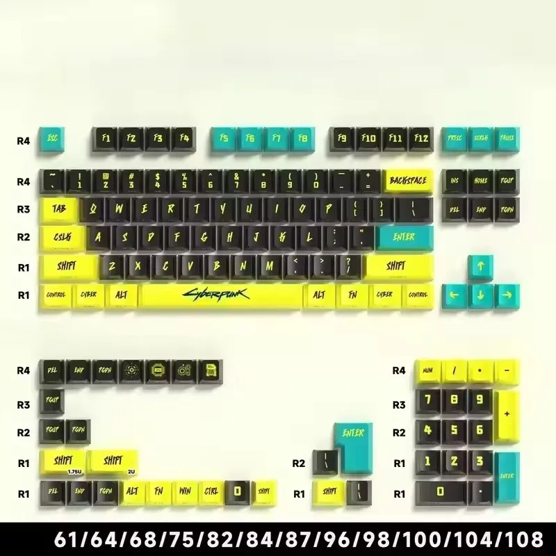 129キー サイバーパンク キーキャップ チェリープロファイル サイド刻印 半透明キーキャップ PBT カスタム改造 Wooting対応 キーキャップ