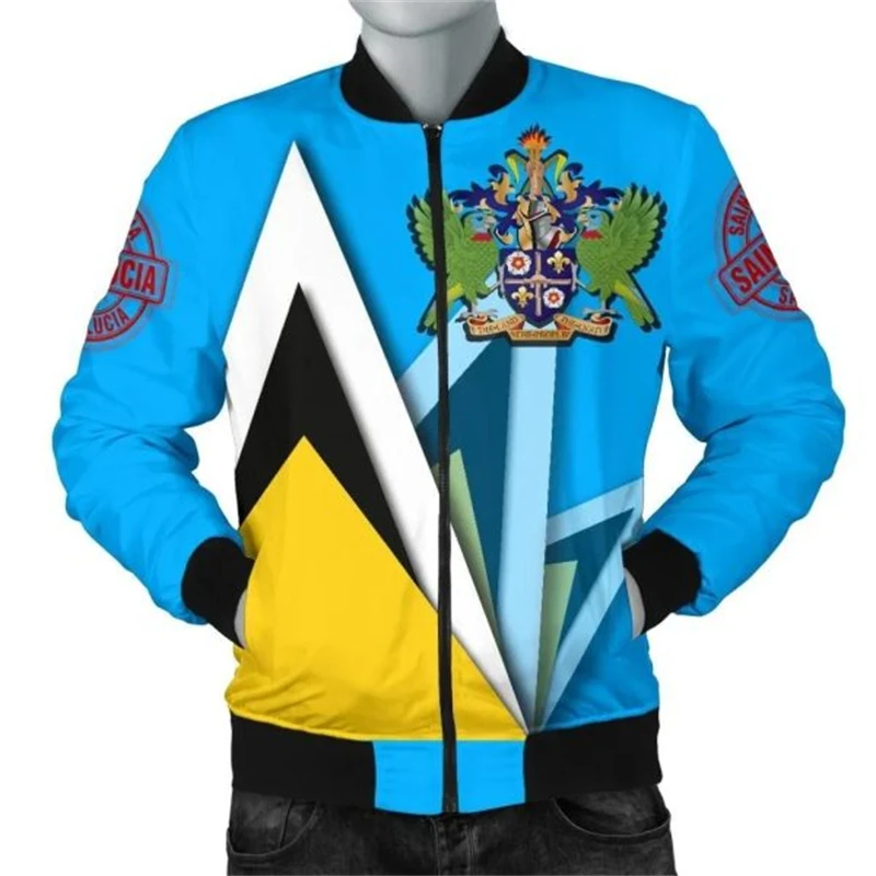 Saint Lucia Flag 3d Bedrukt Jasje Heren Kleding Casual Lange Mouwen Rits Sweatshirts Hoge Kwaliteit Jassen Tops