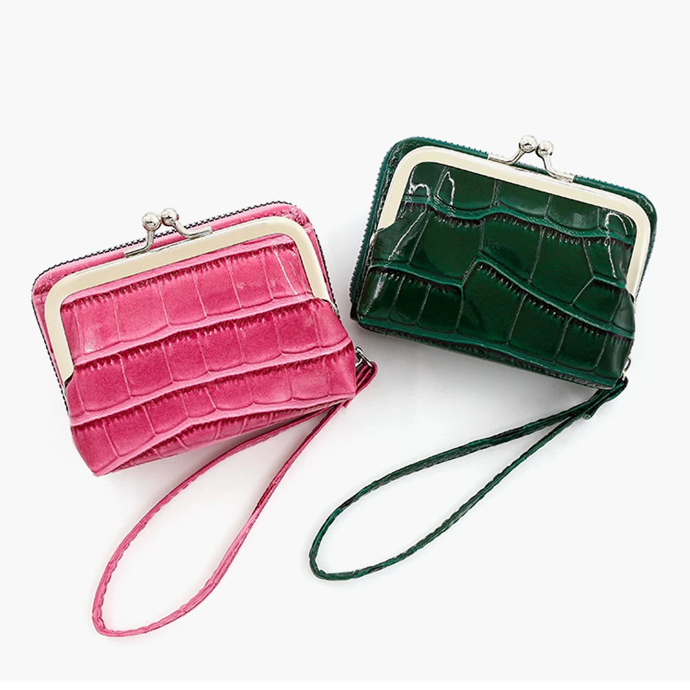 

Elegant Kiss Lock Wallet PU Leather Crocodile Texture Woman Coin Purse Korean Style Solid Color Stone Pattern Card Holder Travel