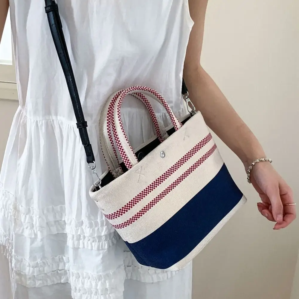 

Practical Blue White Striped Stripe Canvas Bag Small Cloth Bag Large Capacity Weave Handbag Fashion Cute Tote Bag Women