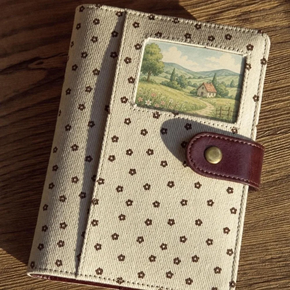 Polka Dot Print A7 Binder Notebook Fabric Cover Snap Button Closure Loose Leaf Journal Photocard Collection Book School Office
