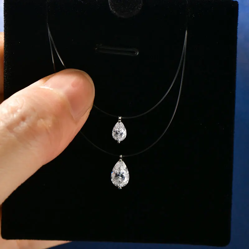 

RAPRGOLD грушевидная огранка с муассанитом, ожерелье для женщин, стерлинговое серебро S925, невидимая леска, цепочка на ключицу, ювелирные изделия, подарки