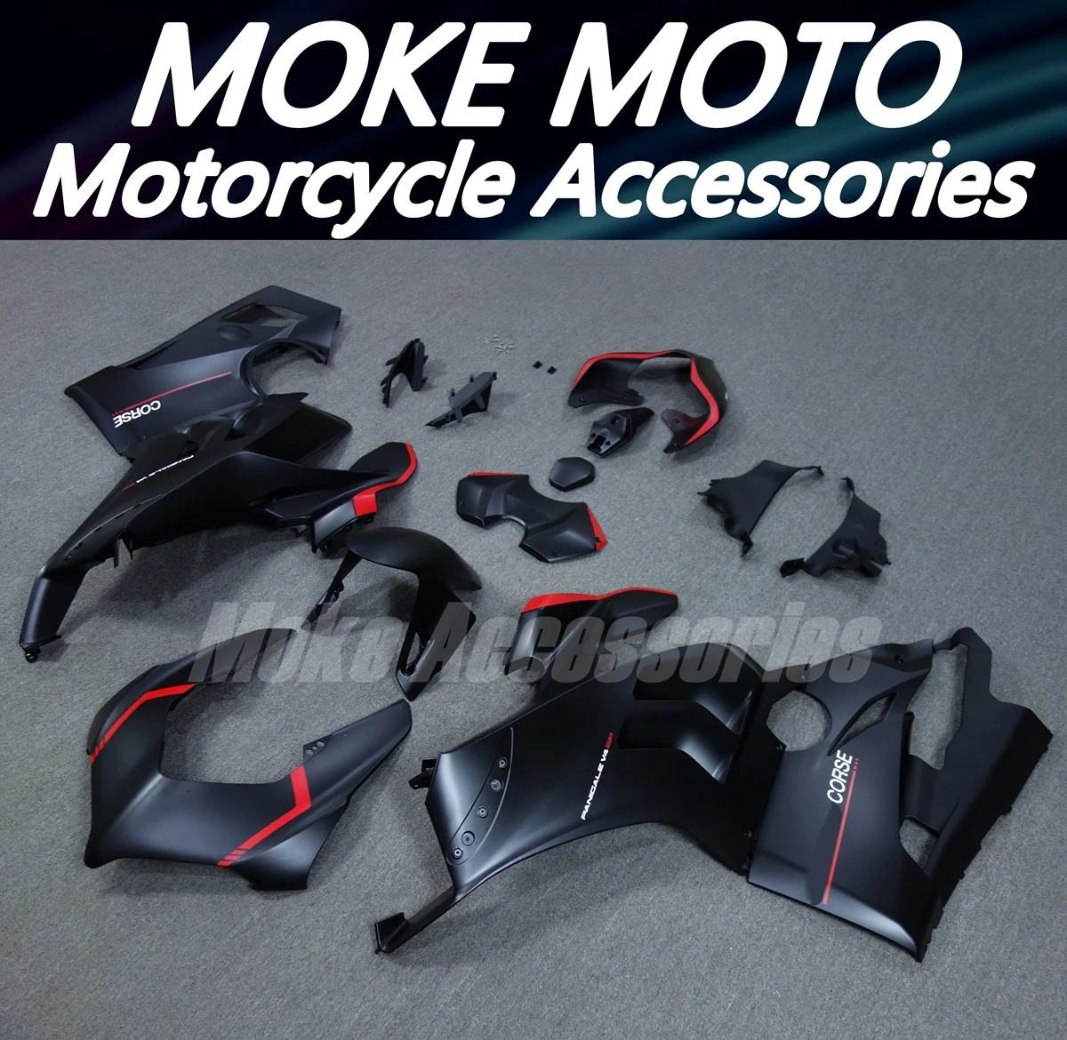 مجموعة انسيابية Moke Moto مناسبة لـ Panigale v4s v4r 2020 2021 مجموعة هيكل السيارة 20 21 Abs حقن عالي الجودة أسود أحمر جديد