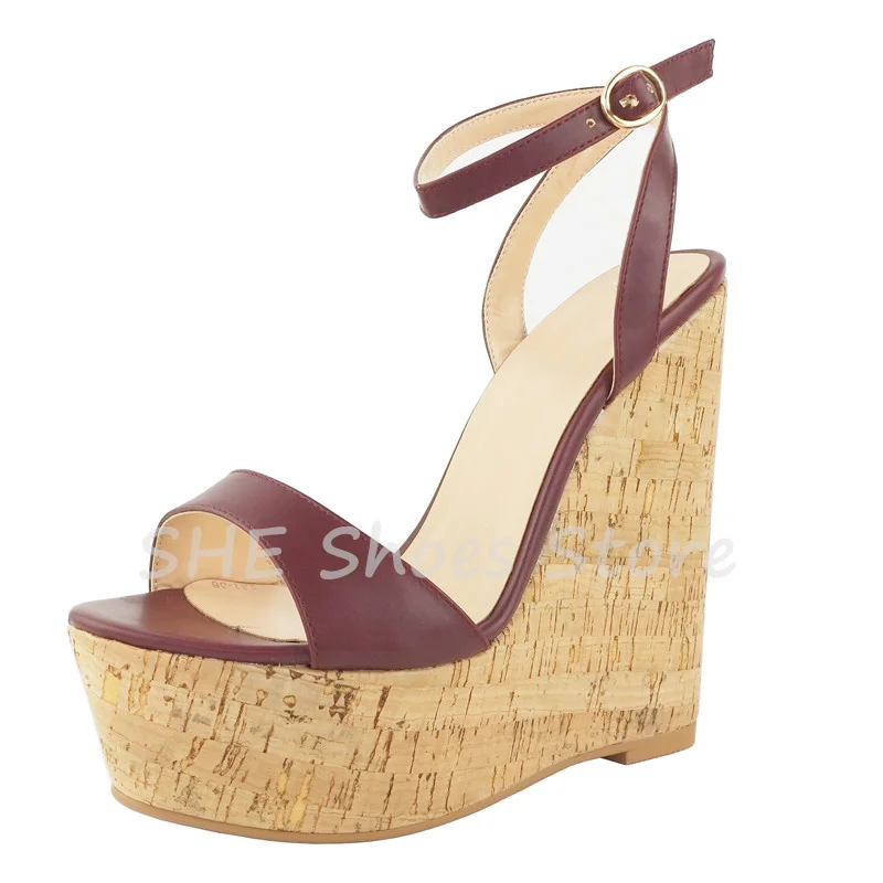 

Wooden Wedges Chunky Bottom Sandals for Women Peep Toe Ankle Strap Buckle Hight Heels Pumps Ladies Catwalk Party Dress Shoes