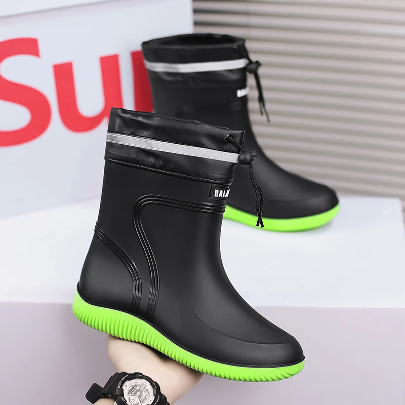 Hot Men's Casual Waterproof Rain Boots Fashion Men Outdoor Slip-on Fishing Shoes Chef Work Ankle Boots New Anti-slip Water Shoes