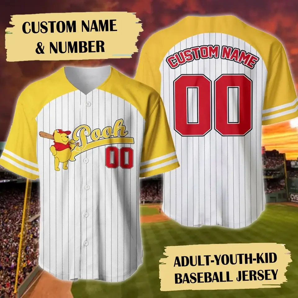 2025 Disney baseball shirt, customizable, 3D printed casual and stylish button up baseball shirt