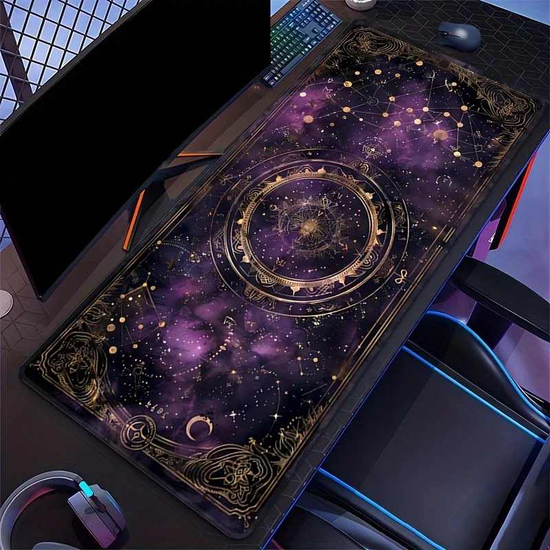 Charming Oversized Purple Card Moon and Stars Gaming Mouse Pads, Anti-slip Durable Table Pad, Suitable for Gamers and Office Use