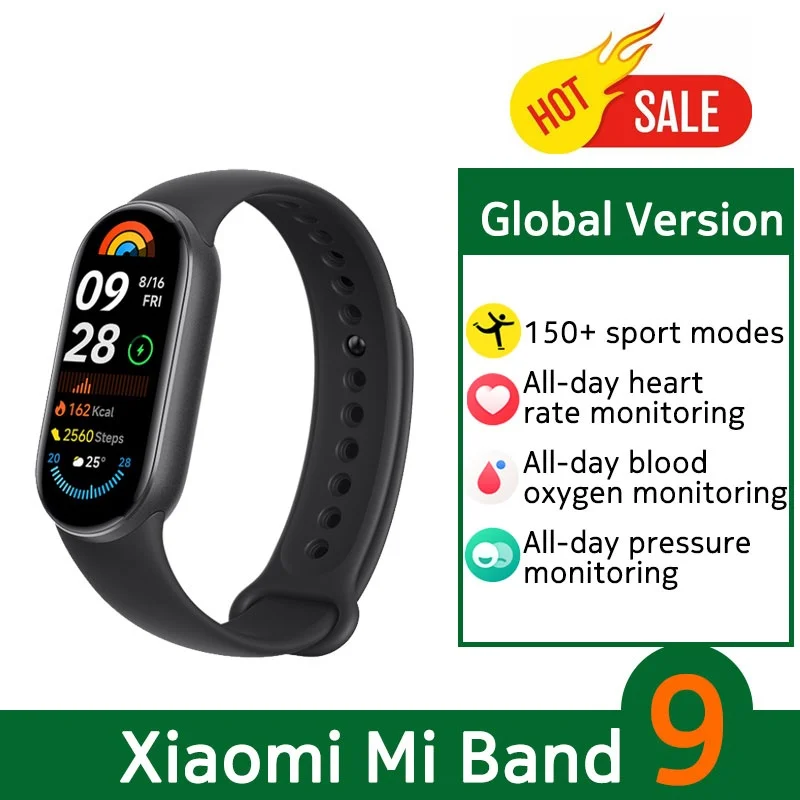

Global Version Xiaomi Smart Band 9 150+ Sports Modes Sleep Monitoring 1.62" AMOLED Display 21-day Battery Mi Wrist Sport Watch