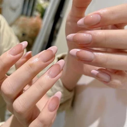 10Pcs Naked Gradient French Tip Nails Press On Medium Almond Fake Nails Full Cover False Nail Wearable Manicure Nail Art Tips