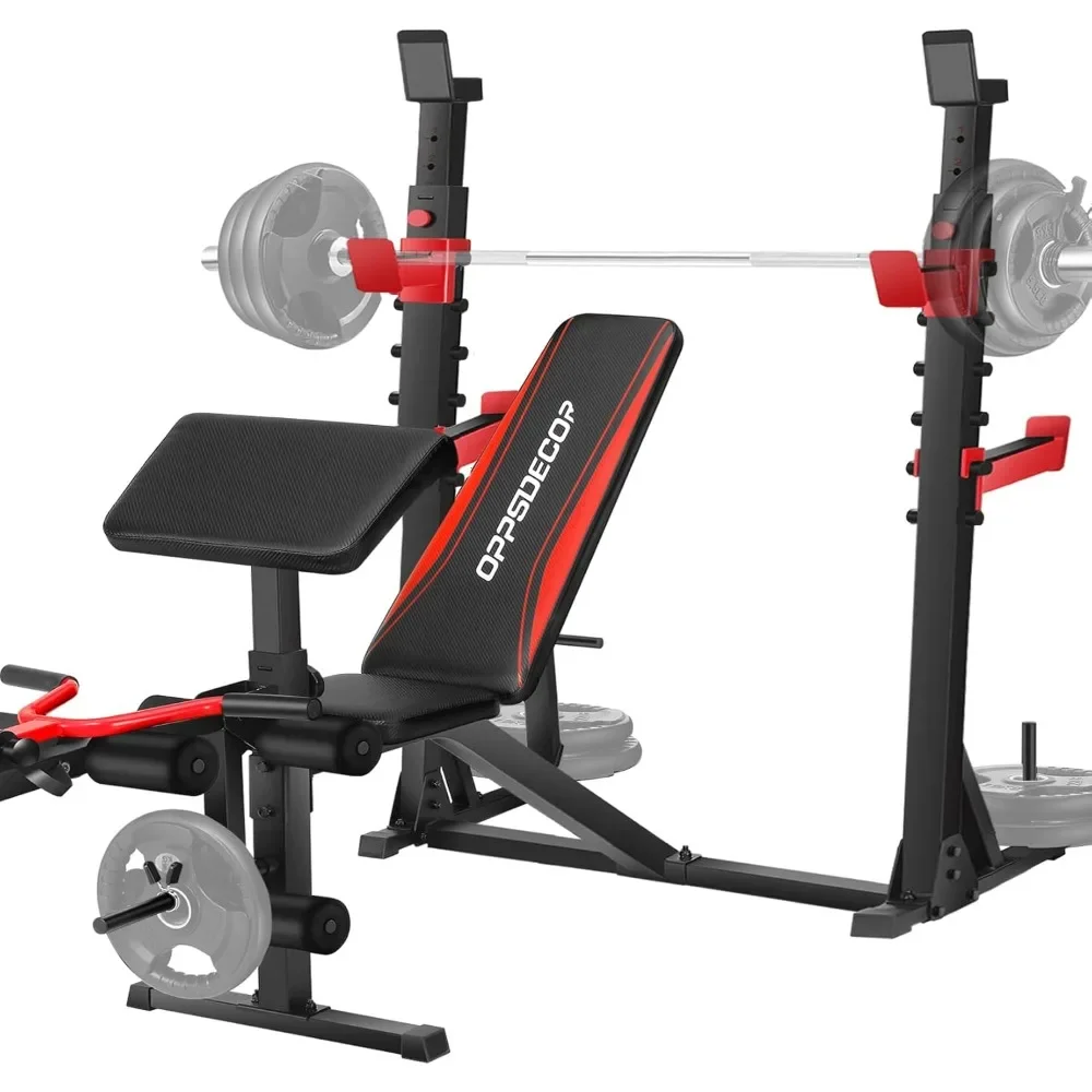 900LBS Weight Bench Set with Squat Rack Missionary Curl Lift, Workout Table with Leg Extension, Bench Press, Full Body Workout