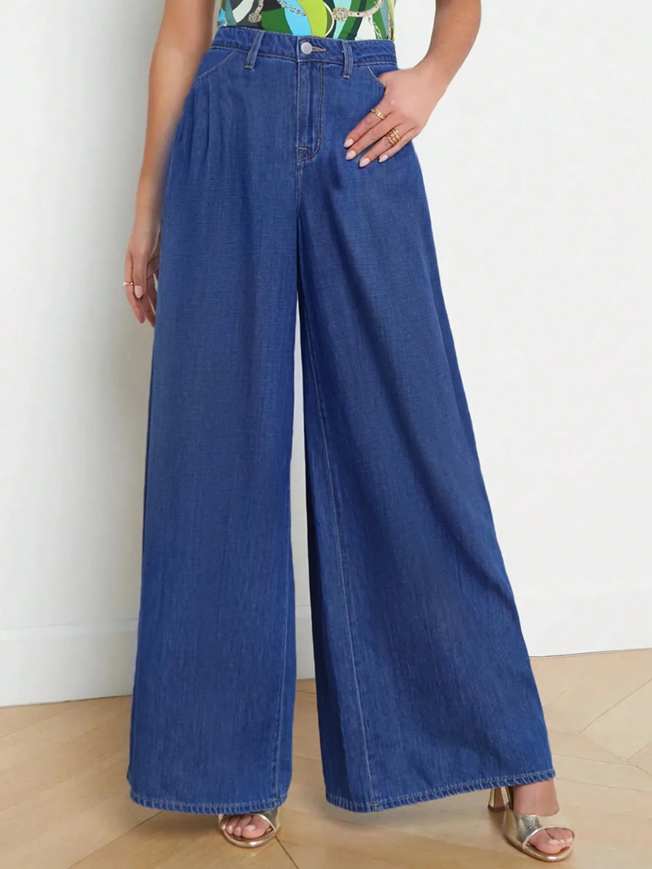 

Solid Color Fashion Jeans, Sexy Wide-Leg High-Waisted Jeans