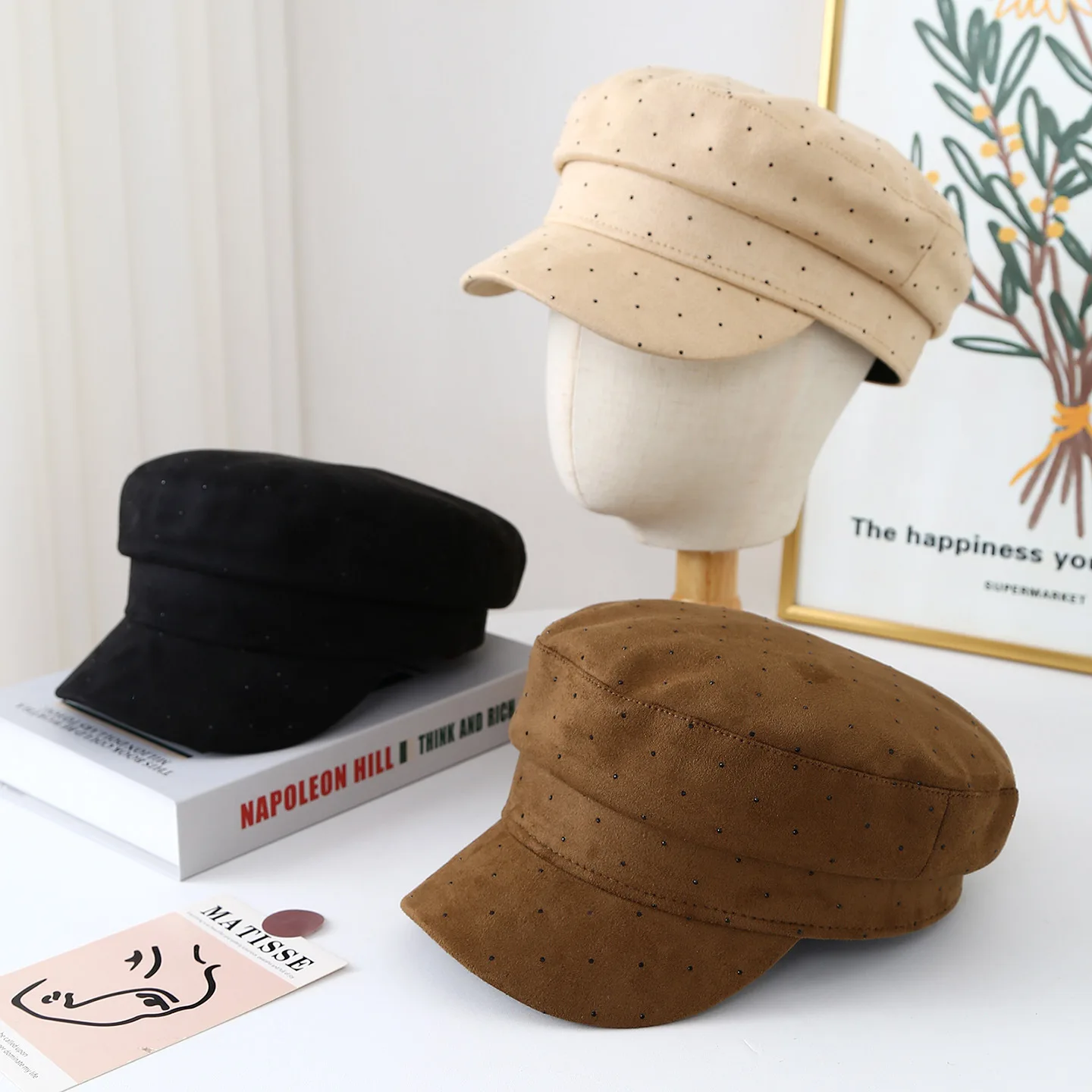 Neue Koreanische Dot Baskenmütze Hut Trendy Herbst Winter Casual Unisex Hut Für Frauen Vintage Inspiriert Streetwear Zubehör Militär Kappe