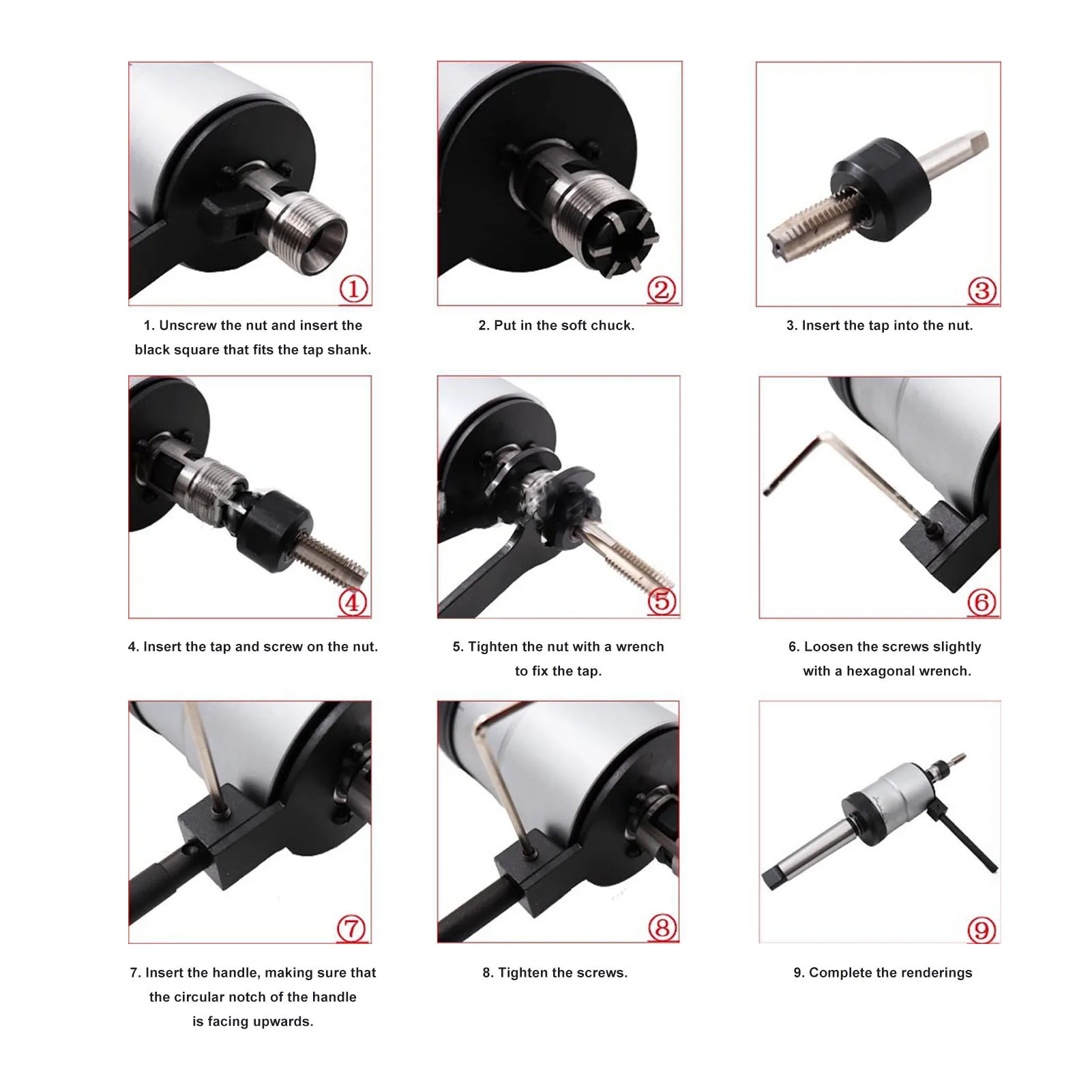 ชุดต๊าปแบบพลิกกลับได้ หัวจับคอลเลทแบบยืดหยุ่น หัวต๊าปแบบพลิกกลับได้เอง ควบคุมง่าย ปรับได้สำหรับเครื่องเจาะ