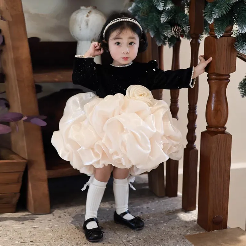 New Children's Princess Ball Gown Wedding Birthday Baptism Party Dresses For Girls A4928 Vestidos Bridesmaid Dresses